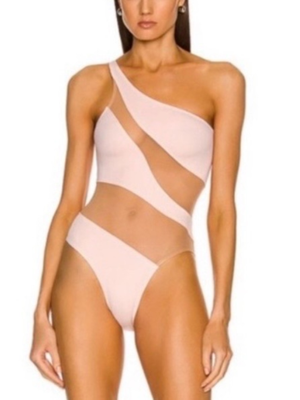 Norma Kamali Snake Mesh Mio One Shoulder Swimsuit Blush Pink XS NWT